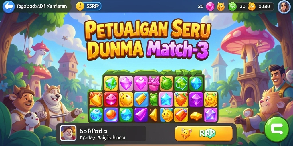 Tangkapan layar 55RP menunjukkan gameplay Match-3 yang seru dan menantang.