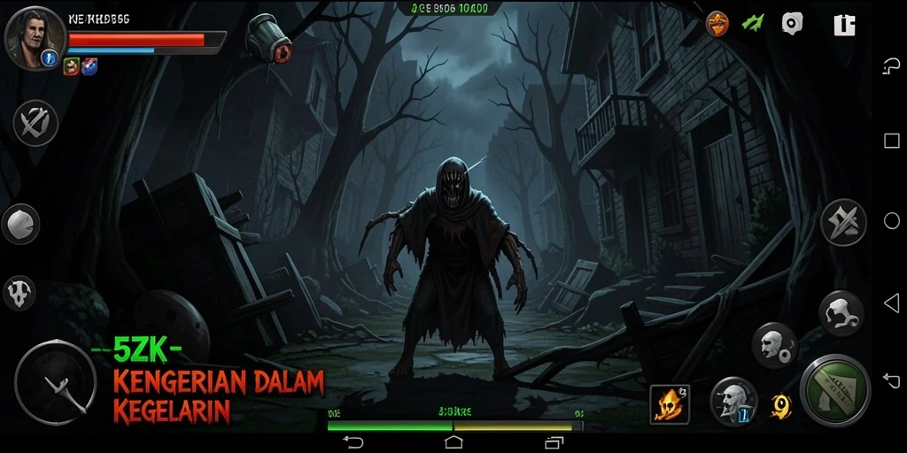 Screenshot gameplay 5ZK menampilkan suasana horor yang menegangkan.