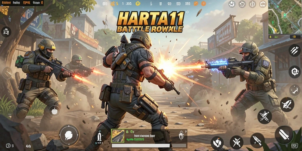 Tangkapan layar HARTA11 menunjukkan pertarungan epik di medan perang Battle Royale.