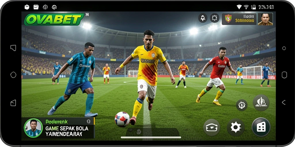 Screenshot OVABET menampilkan momen mendebarkan dalam permainan sepak bola.