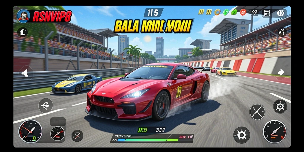 Tampilan gameplay RSNVIP8 yang mendebarkan dalam balapan mobil.