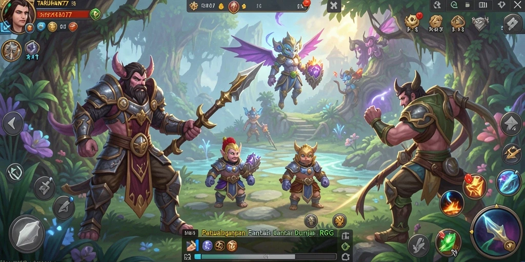 Tangkapan layar TARUHAN77 menampilkan aksi pertarungan RPG yang seru.